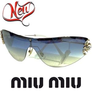🆕 MIU MIU smoky gray Shield Sunglasses w/ Crystals